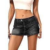 ELLEVEN Low Rise Denim Mini Skirt for Women, High Stretch Jean Skirt with Shorts Underneath Y2k Micro Skort