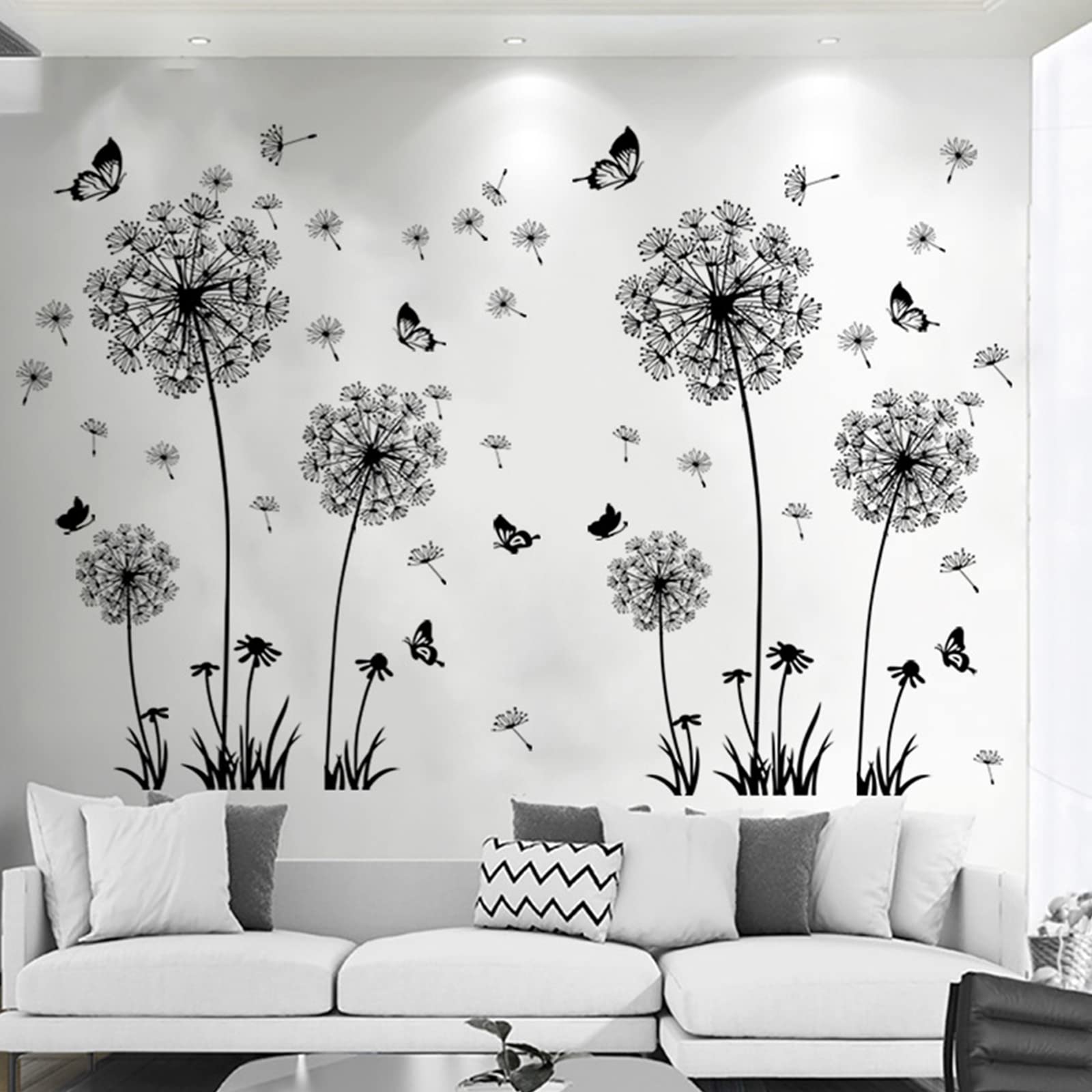 Strixorn 2 Set of Dandelions Wall Stickers, DIY Dandelion Wall Decal, Giant Flowers Plants Wall Sticker, Removable Wall Pictures Art Home Decoration for Living Room Bedroom Hallway Window Door