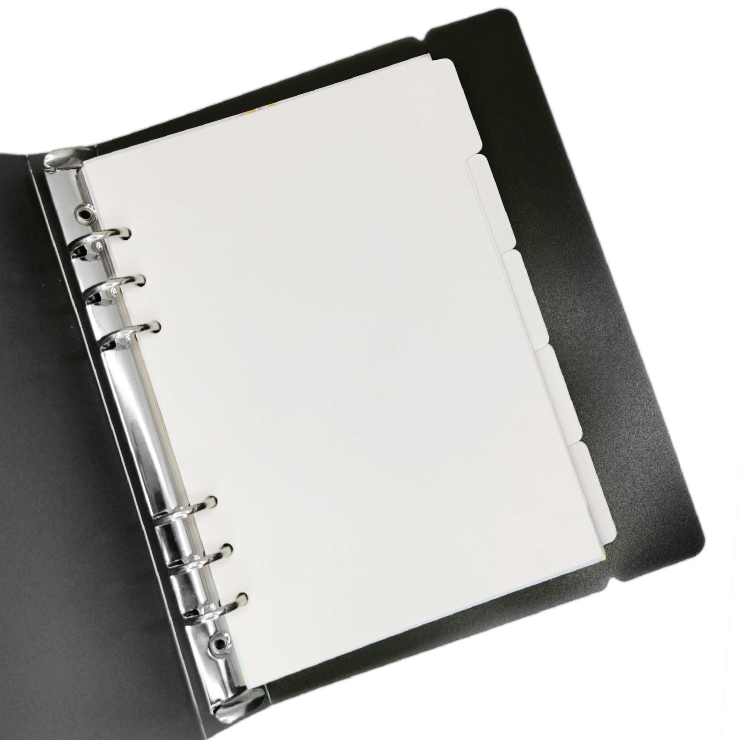 Index Tabs for A5/A6 6-Holes Cover Round Ring View Binder File Folder Loose Leaf Sheet Protectors Binder Cover Protector (Horizontal White Paper, A5/21cm*15cm/8.5 Inch)