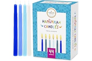 The Dreidel Company Hanukkah Candles Premium Pastel Blue & White Deluxe Tapered Hand Decorated Candles (Single)