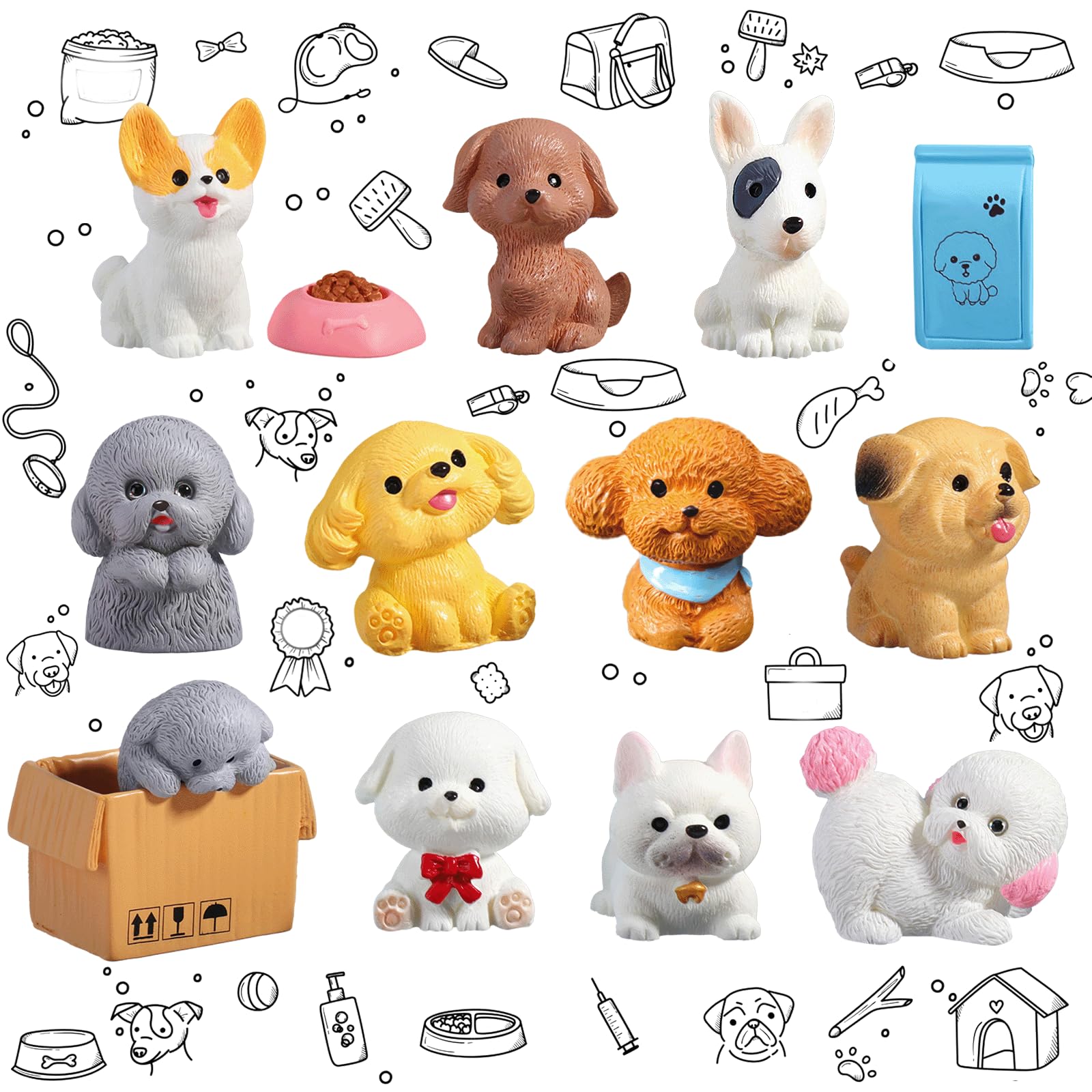 14Pcs Cute Dog Figure Ornaments,Dog Set Mini Resin Dogs Cake Topper Decoration Lovely Poodle Bulldog Pug Animal Figurines for Cake,Desk,Micro Landscape Ornament,DIY Fairy Garden,Home Decor