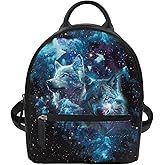 Amzbeauty Starry Sky Wolf Print Cute Mini Backpack Purse For Girls Teens Women Purses Pu Leather Small Shoulder Bag For Women Ladies