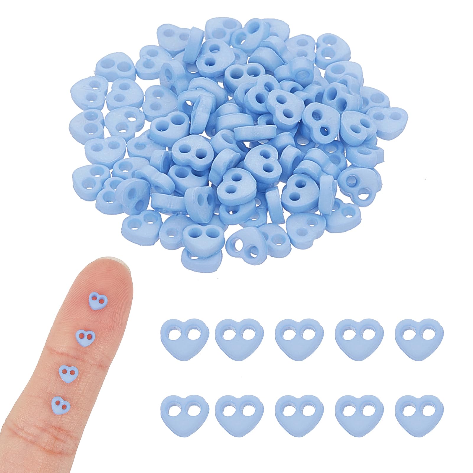 NICENEEDED 100 Pcs Heart Shape Mini Buttons, 4mm Micro Mini Buttons, Sewing Doll Clothes Making Button 2 Holes Tiny Resin Buttons for Doll Clothing Scrapbook Card Sewing Crafts