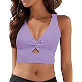 Vivola Bikini Tops for Women Tankini Tops Cropped Knot Twist Cut Out Adjustable Swimsuit Top Black Beach Pool Bathing Suit Top Only Swimwear