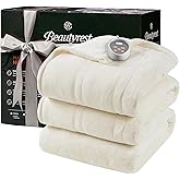 Beautyrest Heated Blanket, Electric Blanket, Soft, Warm, Reversible Plush - Sherpa Heating Blanket with 20 Heat Settings, 1-10 hrs Timer Auto Shut Off, Machine Washable, Twin (84 inx62 in), Ivory