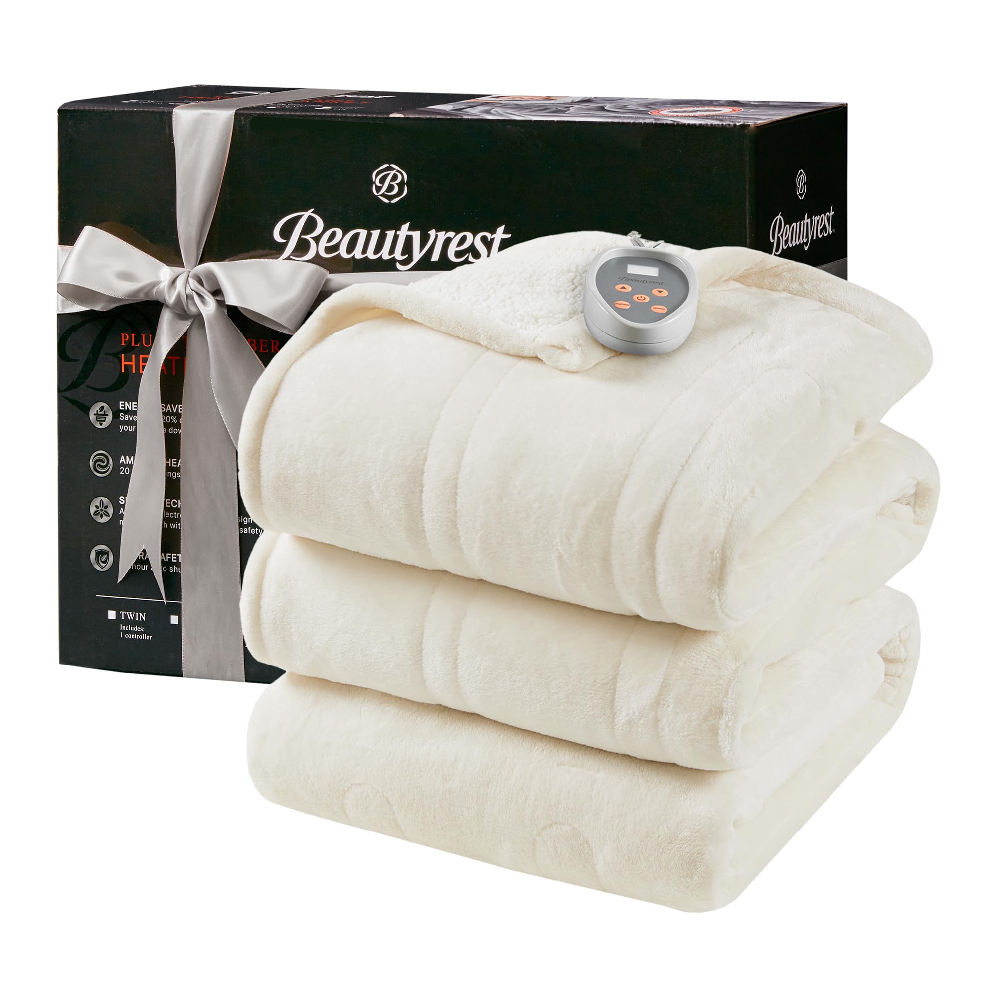 Photo 1 of **GREY**Beautyrest Heated Blanket, Electric Blanket, Soft, Warm, Reversible Plush - Sherpa Heating Blanket with 20 Heat Settings, 1-10 hrs Timer Auto Shut Off, Machine Washable, Twin (84 inx62 in), Grey