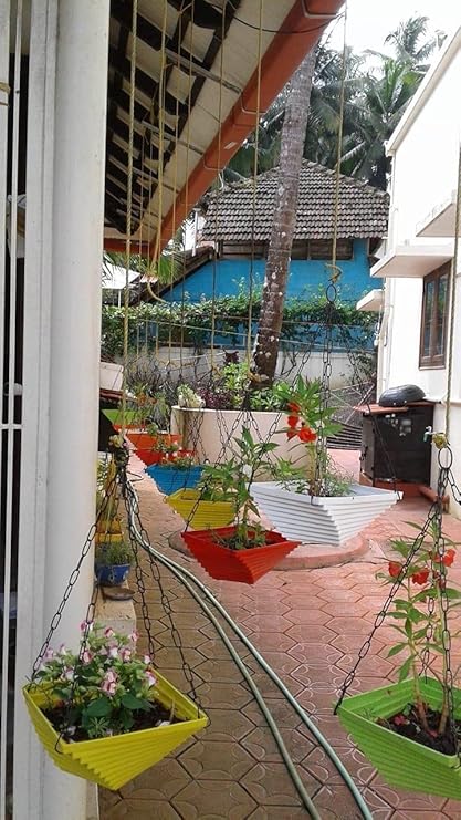 VINSHRA Twister Hanging Plastic Planter, Multicolor, 9 inch, 8 Pieces