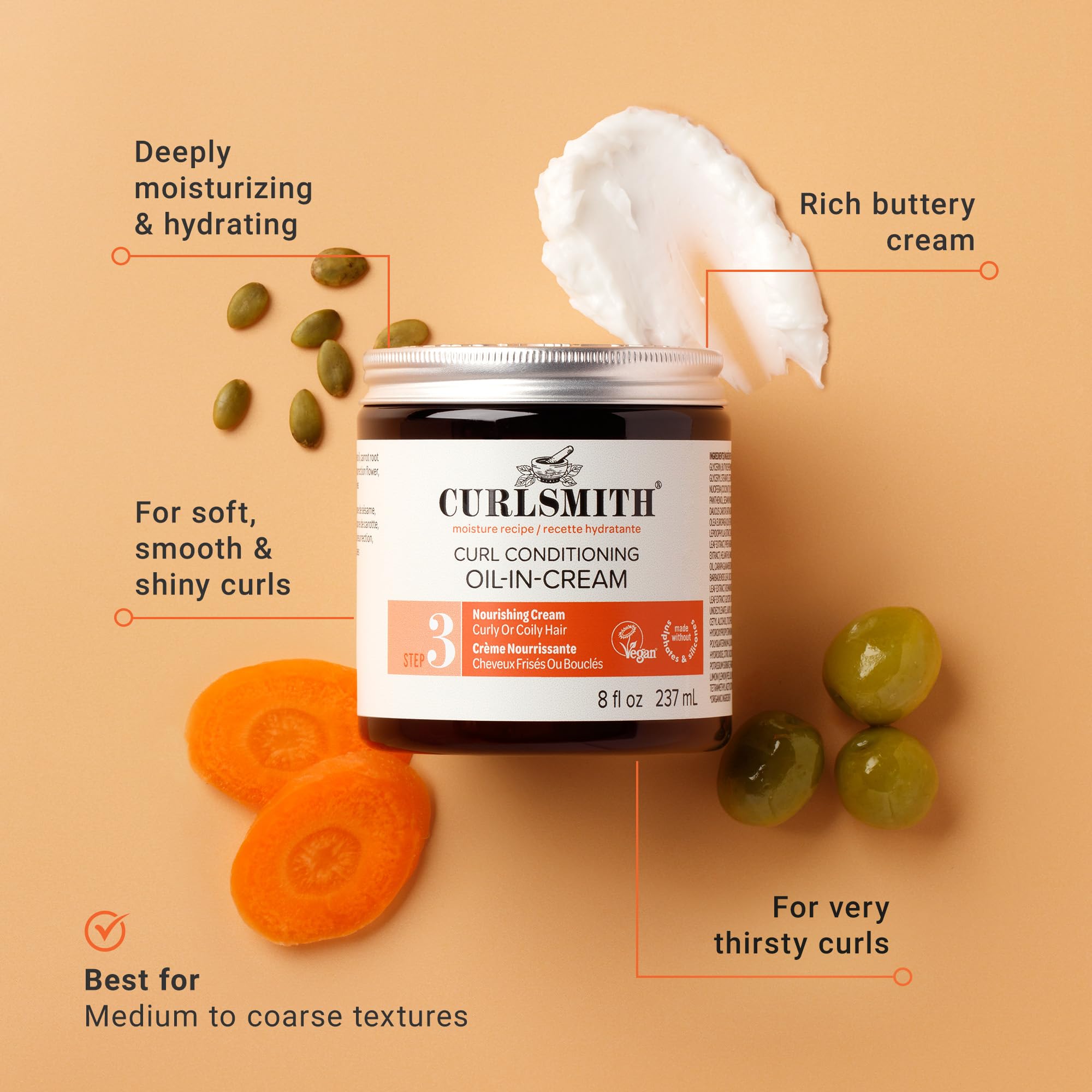 CURLSMITH Curl Conditioning Oil-in-Cream - Leave-In for Thick Curly Hair, Deep Moisture Curl Conditioner, For All Types, Vegan & Cruelty Free