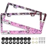 Splicing Skull Ghost Bat License Plate Frames, 2 Pack Halloween Horror Car Plate Frame, Stainless Steel License Plate Holders Covers with Free Screws Fasteners Caps (Skeleton Ghost Bat)