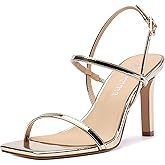 Kayarevna Women's High Heels Sandals, Slingback Heels Square Toe Shoes for Womens Gold Patent Size 9