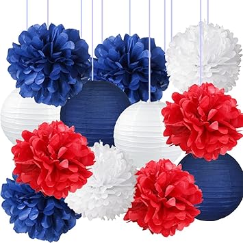 White Navy Blue Nautical Birthday Party Decoration Kit Bridal Shower Baby Boy Shower Party Decor Supply Set Red 10 Tissue Paper Flower Pom Pom Paper Lantern Tissue Pom Poms Decorations Stanoc Com