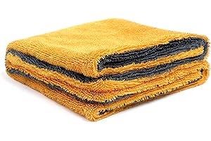 Greenfound Microfiber Towel for Cars, 1000GSM Car Drying Towel, Double Twist Pile & Edgeless Design, No Streaks, Scratches, or Water Spots, Soft and Absorbent, 18"×24", Yellow&Grey