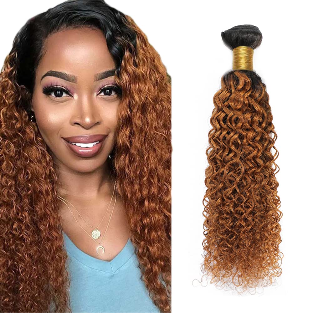 Photo 1 of 1B30 Ombre Kinky Curly Bundle Brown Human Hair Bundle Curly Wave 100% Unprocessed Virgin Hair Brazilian Double Weft Extensions Dark Brown Color 30 Inch For Women