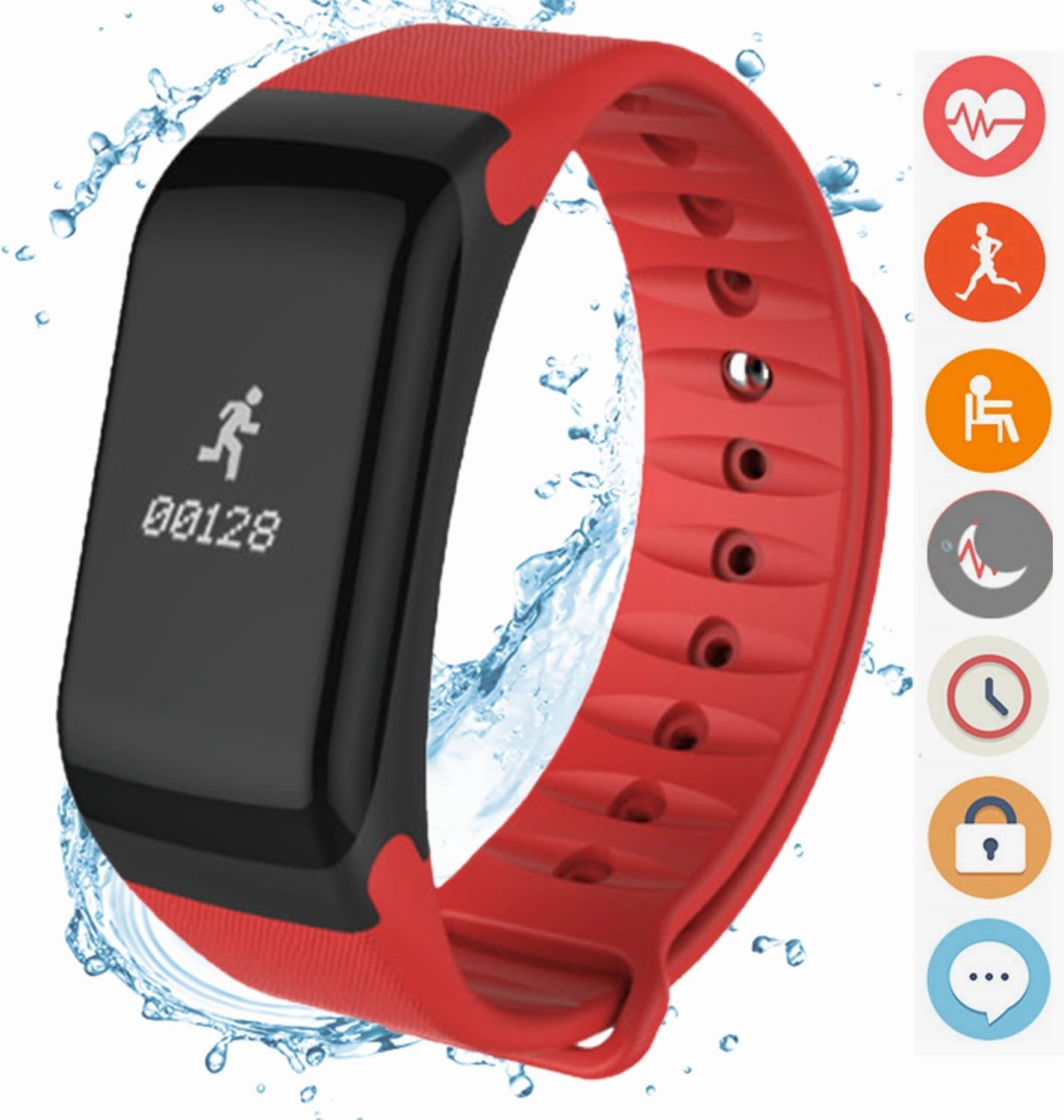 CanMixs Fitness Tracker Wristband, CM02 Smart Bracelet measuring heart rate, blood pressure, oxygen and sleep monitor step waterproof exercise health watch Android iPhone (Red)
