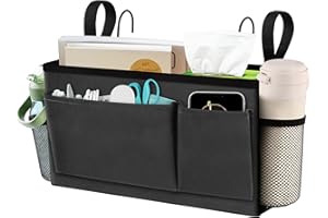 BlissTotes Bedside Caddy, Bedside Storage Organizer for Bunk Bed Accessories, Dorm Storage for Bedside Shelf and Bunk Bed Shelf, Bed Caddy for Home, Dorm, Bunk (Dark Gray, 1 Pack)