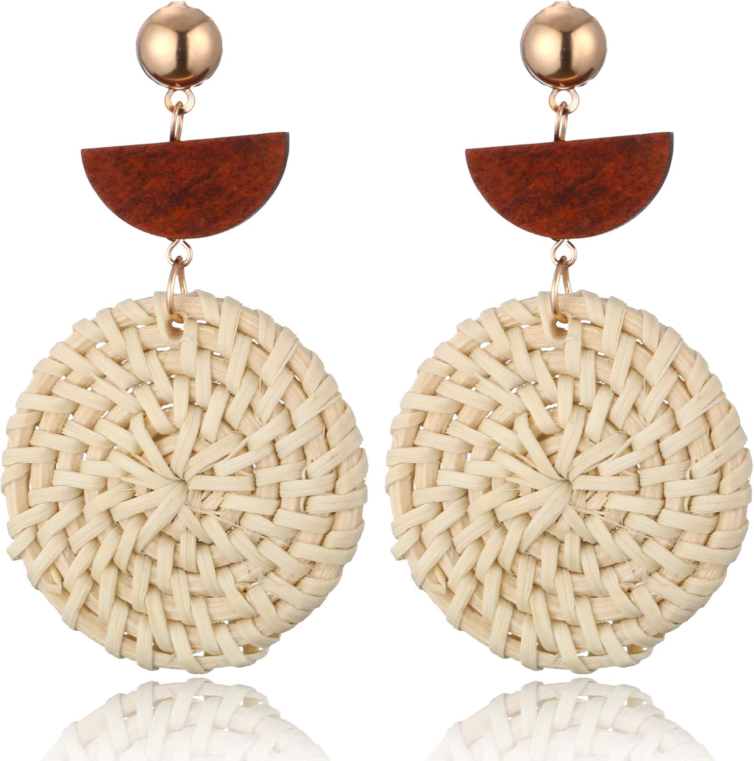 Bingcute Rattan Earrings for Women Handmade Straw Wicker