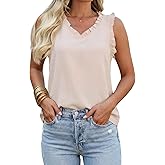 Chicyoo Womens V Neck Ruffle Tunic Top Loose Fit Tank Top for Casual Wear Light Workouts & Skims Inspired Dressy Styles