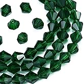 Dowarm 1000PCS 4mm Glass Bicone Beads for Craft Jewelry Making, DIY Bracelet, Necklace, Dolls, Wine Charms, Wind Chimes, Suncatchers, Bulk Small Faceted Crystal Beads, Dark Green