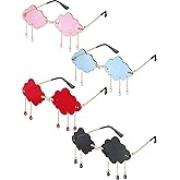 Weewooday 4 Pairs Cloud Sunglasses Raindrop Rimless Cute Sunglasses Funny Heart Flame Shaped Disco Glasses for Women Men