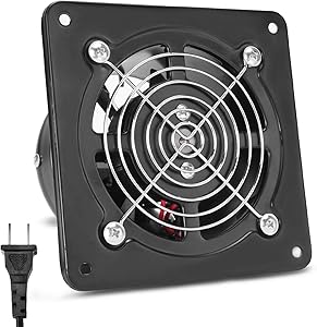 Beleeb 6 Inch Exhaust Smoke Fan Ventilation 110V 18W Power Cord US Plug 188CFM Strong anti-blackflow Hanging Wall Mounted 7.5 inch Square Grille Air Duct Booster for Attic Home Bathroom Garage Kitchen