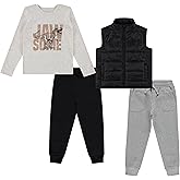 STITCH & STONE 4 Piece Toddler Boys' Outfit Set Long Sleeve Dinosaur Graphic Shirt, Puffer Vest, and 2 Jogger Sweatpant