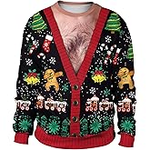 Eciodci Unisex Christmas Ugly Sweatshirt 3D Christmas Tree Xmas Lights Print Pullover Long Sleeve Sweatshirts for Merry Party