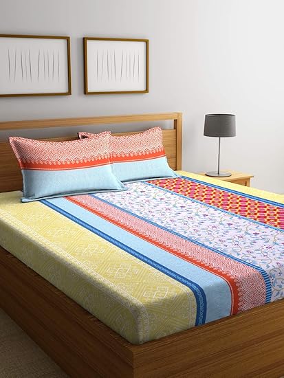 Bombay Dyeing Breeze 120 TC Cotton Double Bedsheet with 2 Pillow Cover - Multicolour