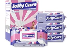 Jolly Care Unscented Baby Wipes, 99% EDI Water Based Wipes, Hypoallergenic, Cleansing and Moisturizing Baby Wipes for Sensitive Skin, 4 Flip-Top Packs (240 Wipes Total)
