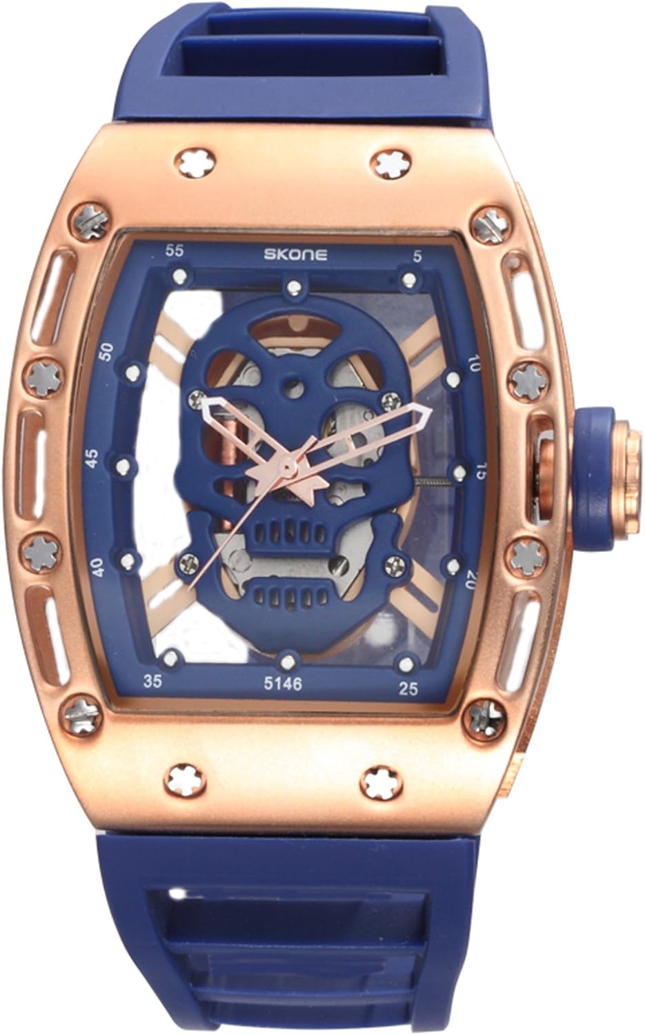 Amazon Com Skone Steampunk Skeleton Pirate Watch Men Skull Hollow Diamond Designer Cool Unique Fashion Style Quartz Wristwatch Silicone Leather Sports Watches