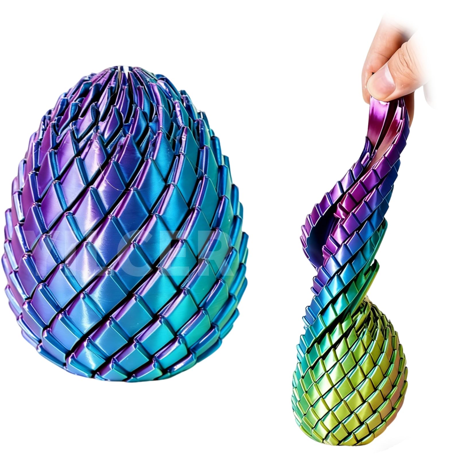 Twisty Fidget Egg, 3D Printed Slippery Egg Fidget, Easter Dragon Eggs, Easter Basket Stuffers Essentials,Stress Relief Desk Fidget Toy for Adults,3D Easter Egg Hunt Supplies (Purple Green)