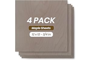 PINNACLE WOODCRAFT 12x12-3/4 Inches Maple Plywood Sheets (Pack of 4) - Plywood Cut to Size for Laser Cutting & Engraving, Drawing & Drawer Bottom Replacement Board