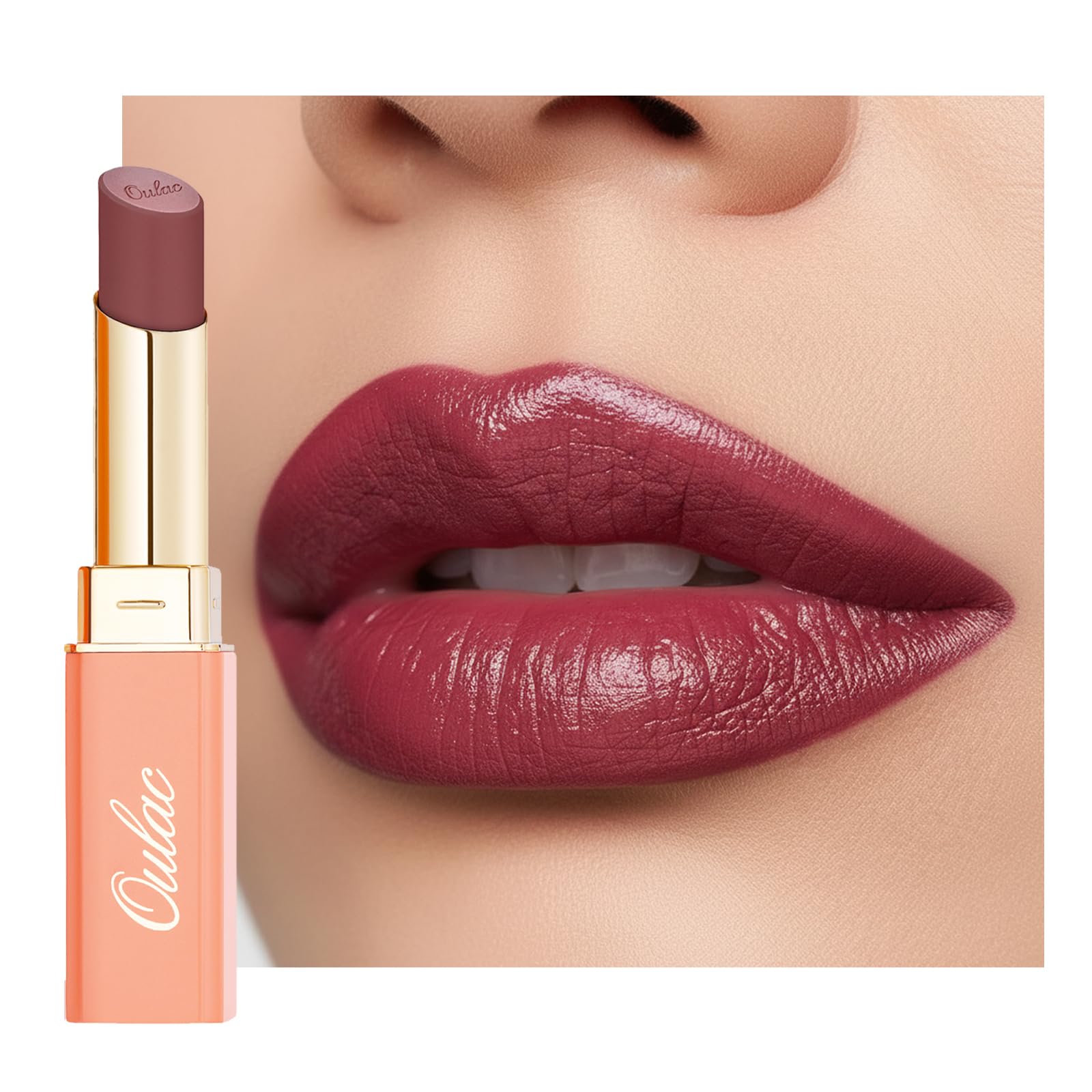 Oulac Satin Matte Plum Lipstick - Terracotta Long Lasting Lip Stick, Intense Color with Smooth Creamy Texture Lip Colour, Moisturizing & Weightless Formula, Burgundy Lip Makeup, Vegen, 4.3g, SG08 — image 1