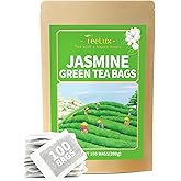 TeeLux Jasmine Green Tea Bags, Natural Caffeinated Jasmine Scented Green Tea with Pleasant Aroma, 100 Count Tea Bags