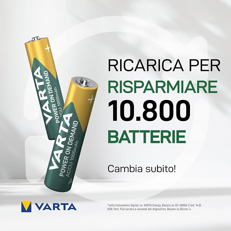 Batterie ricaricabili AAA Rechargeable Ready2Use precaricata Micro Ni-Mh (pacco da 4, 1000mAh), ricaricabile senza effetto Memory - pronta all'uso