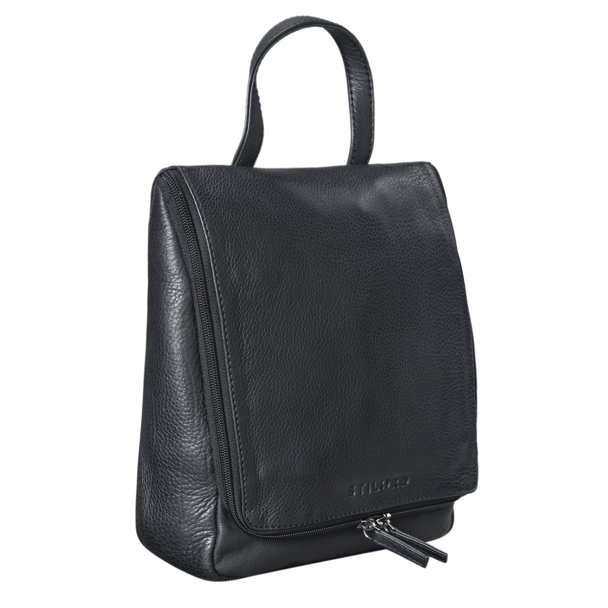 STILORD "Lewi" Hanging Washbag Leather 3 Liters Colour:Black