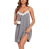 Kabento Nightgowns for Women Sexy Lace Sleepwear V Neck Short Night Gowns Sleeveless Chemise Nighty