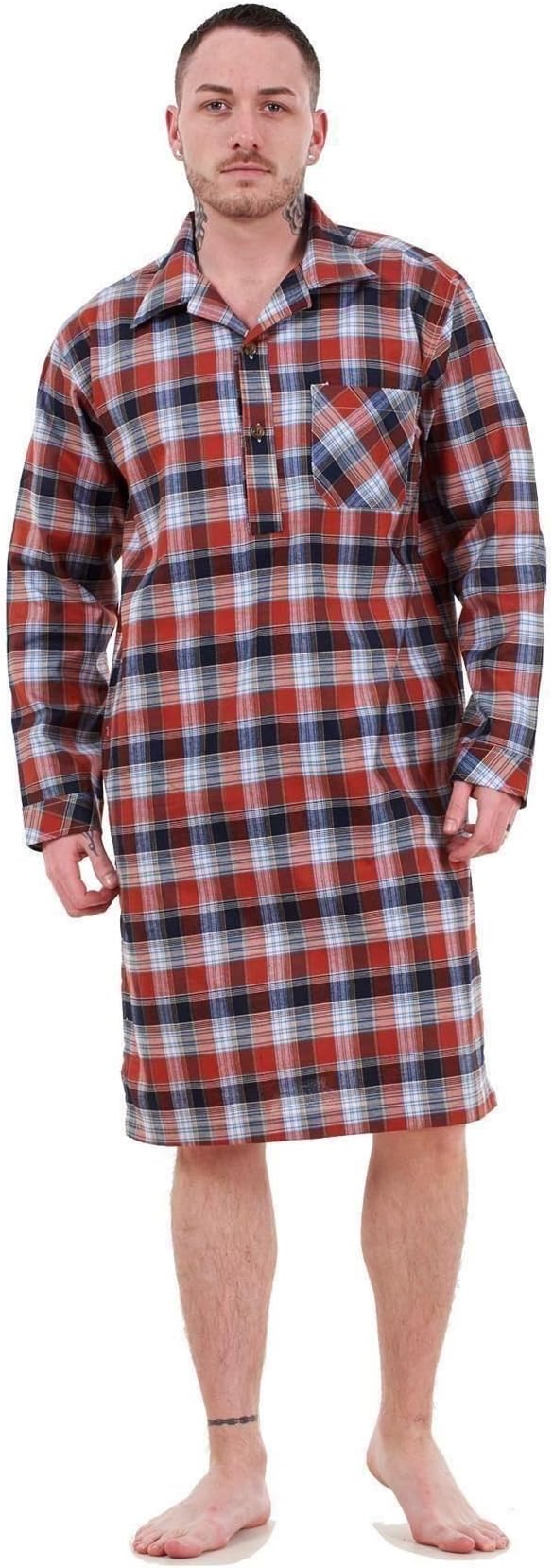 Bay eCom UKMens Nightshirts Woven Check Cotton Blend Loungewear Regular Big Size M to 5XL