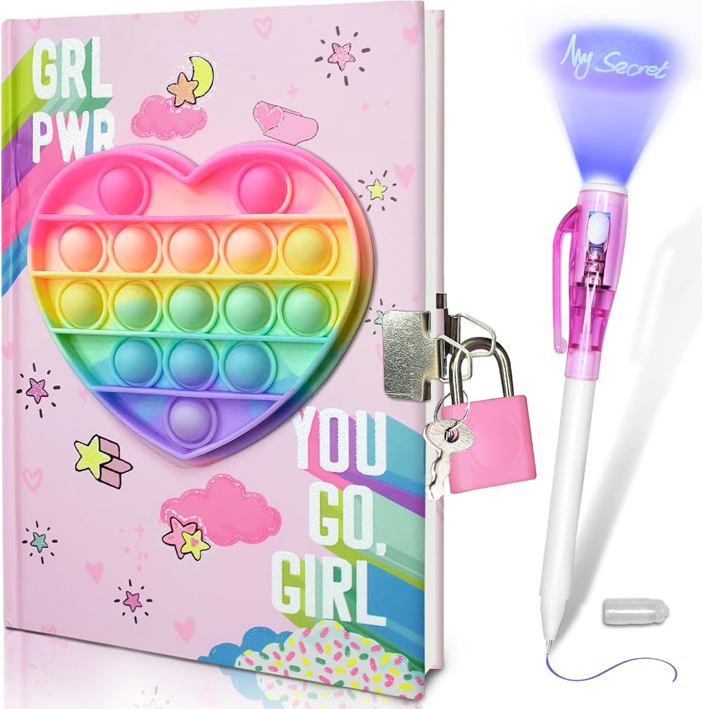 GINMLYDA Pop Secret Diary for Girls with Invisible Pen Lock Notebook 160 pp