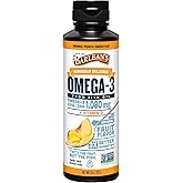 Barlean's Omega 3 Fish Oil Liquid Supplement with Vitamin D for Men and Women, 1080mg of EPA and DHA Fatty Acid, Promotes Brain & Heart Health - Non-GMO, Mango Peach, 8 oz