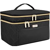BAFAMYE 8.8L Double Layer Travel Makeup Bag Women, Large Cosmetic Case, Organizer for Travel-Size Accessories Bottles, Brushes, and Skin Care Products, Black 2.33 GAL