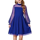 Arshiner Girls Dresses Contrast Mesh Puff Long Sleeve Mock Neck Formal Party A Line Short Tulle Dress