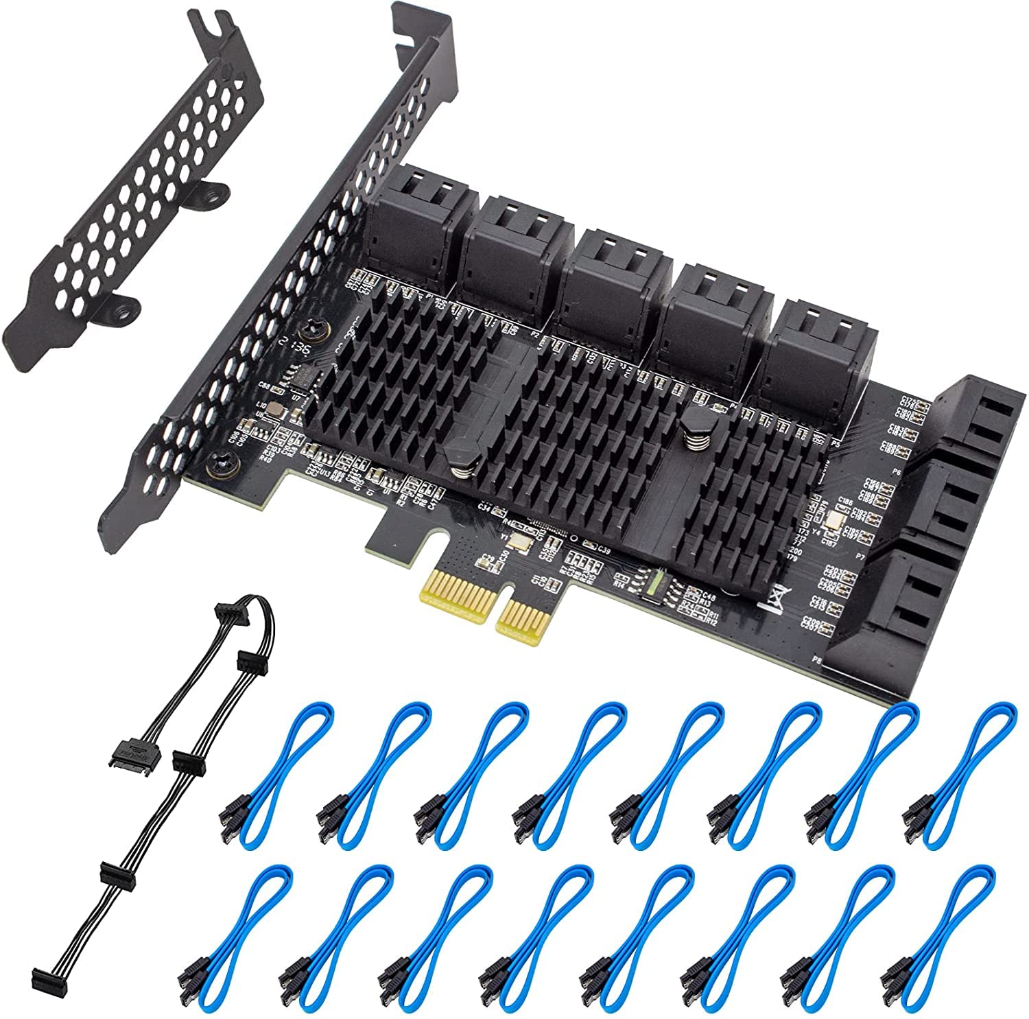 ACTIMED 16-Port SATA 3.0 PCIe Controller Card with Low Profile Bracket, Supports 16 SATA Devices, Compatible with Windows, MAC, Linux