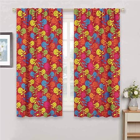 hengshu - Cortinas Opacas con diseño de Flores y Puntos Abstractos para