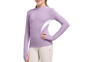 FitsT4 Sports Girls Long Sleeves Shirts Thumbhole English Horse Riding Shirt UPF50 Quick Dry Kids Equestrain Half Zip Jacket
