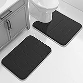 Yimobra U-Shaped Toilet Bath Mat Set 2 Piece - Super Soft Absorbent Quick Dry Memory Foam Bathroom Rugs, Machine Washable Non Slip Floor Carpet for Tub Shower & Single Sink (17x24 & 24x20, Black)