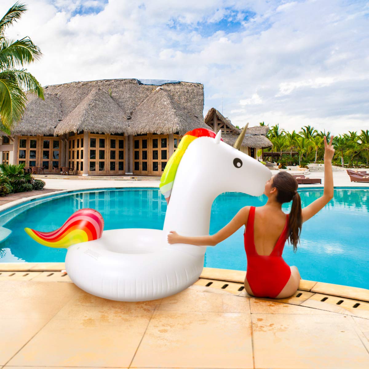 Keenstone Pool Floats Inflatable Unicorn Tube, Pool Float, Fun Beach Floaties, Swim Party Toys, Summer Pool Outdoor Pool Toys Float Raft Lounge for Adults & Kids