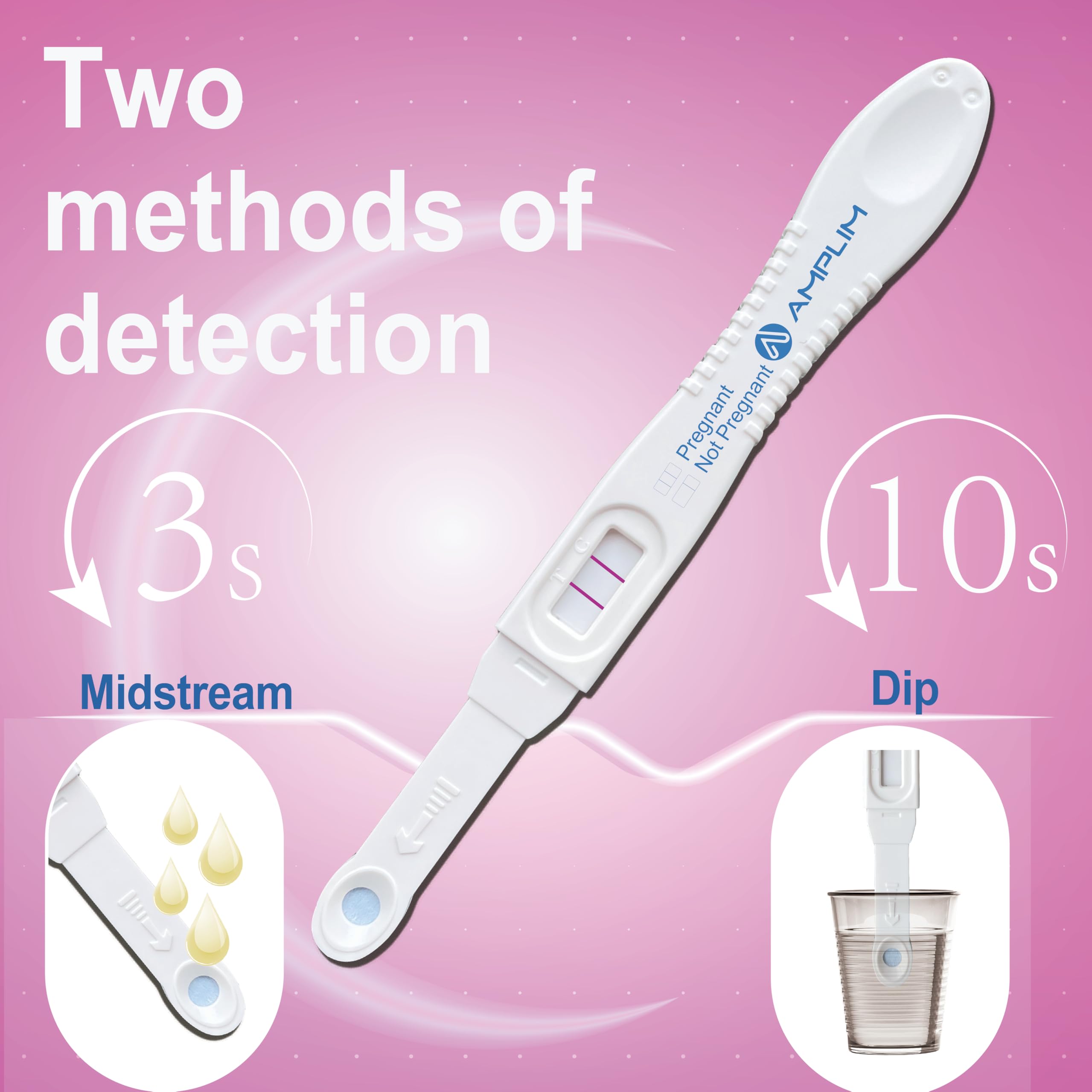 Amplim Pregnancy Test 6 Pack – Early Detection HCG Urine Test for Women, High 10mIU/mL Sensitivity, 99.9% Accurate, Rapid Home Midstream Test, Clear Results, Easy to Use, Reliable & FSA HSA Eligible
