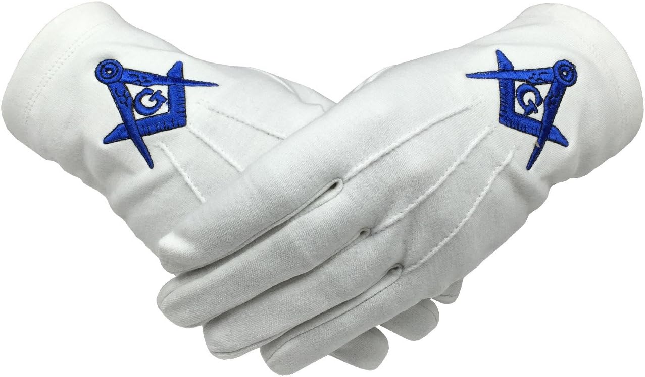 Unique RegaliaMasonic Regalia 100% Cotton White Masonic Gloves with Square Compass and G BT039