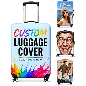 BEXOA EDC Custom Luggage Cover 18-32 Inch with Photo, Name, Text or Logo | Dustproof, Anti-Scratch, Double-Sided Design, Stre
