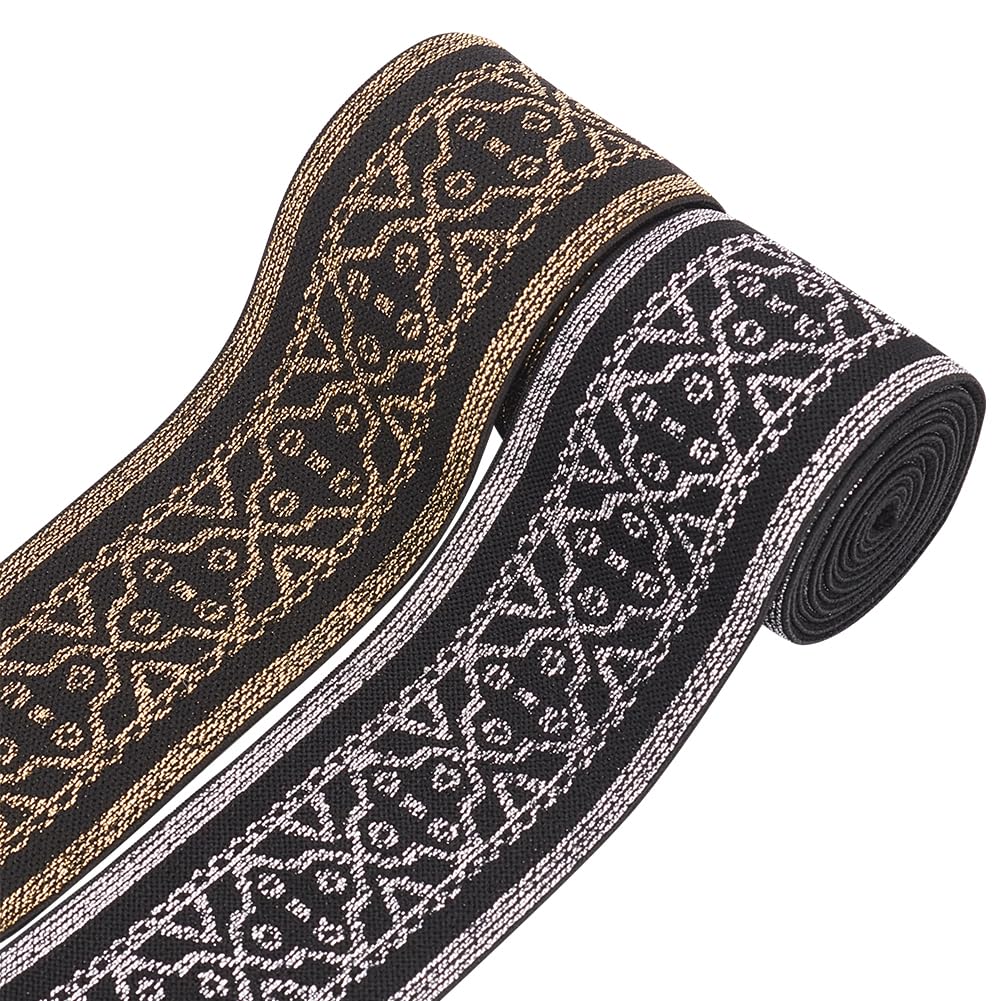 BENECREAT 4 Yards/3.7m 2 Colours Flat Floral Nylon Wide Elastic, Elastic Ribbon Elastic, Mixed Colours Elastane Elastic for Curtains Decoration, Clothes and DIY Crafts，1.7mm Thick